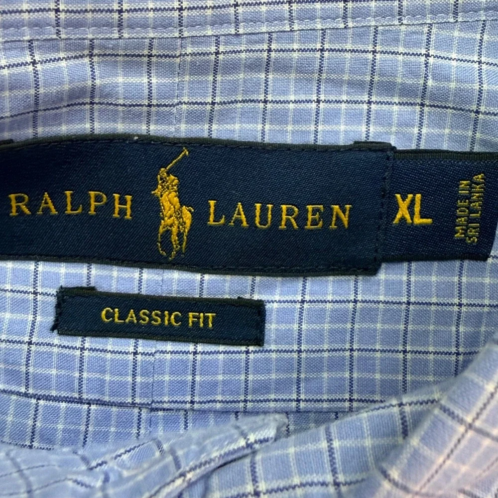 Ralph Lauren Button Down‎ Shirt Men XL Blue Micro Check Classic Fit Pony Preppy